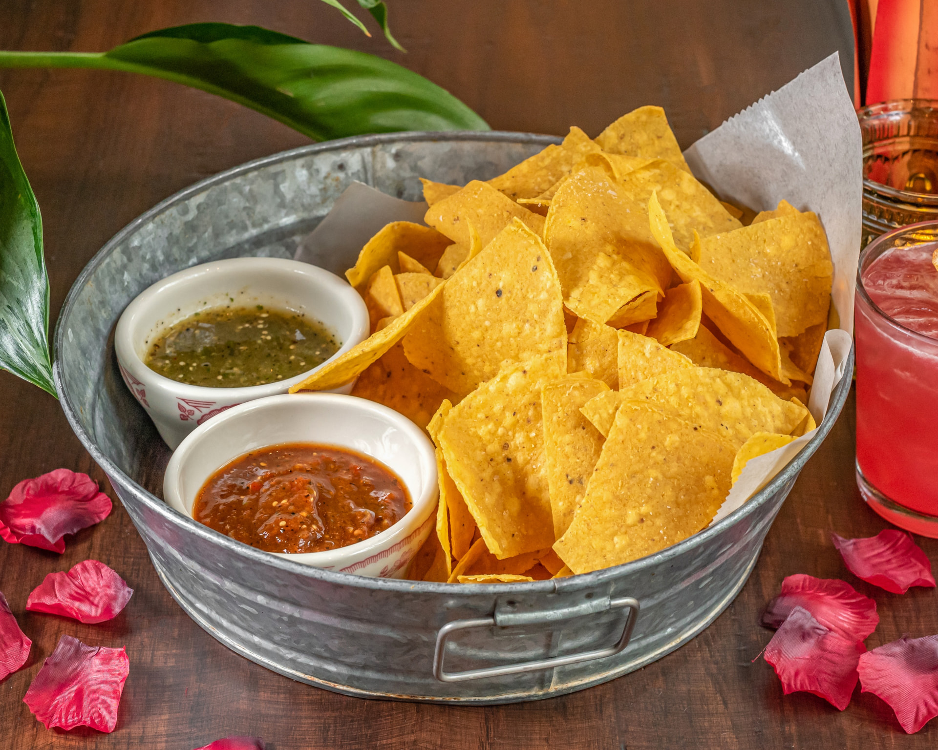 Tortilla chips with salsa and guacamole