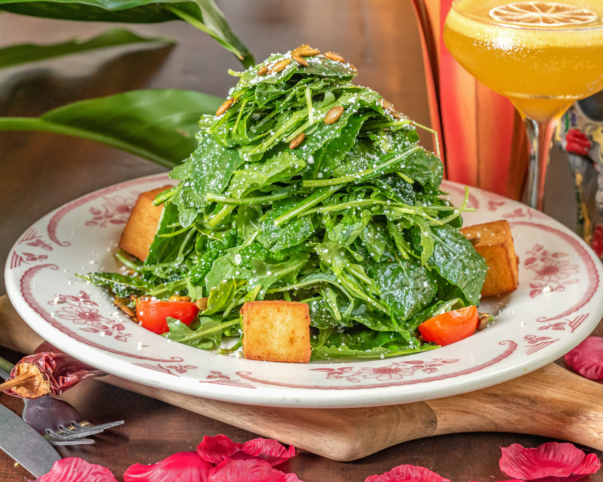 Kale salad with cotija cheese and toasted breadcrumbs